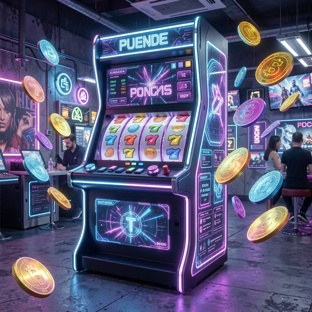 Futuristic neon slot machine with glowing reels and floating coins highlighting the immersive online casino experience at TK488 for players in Bangladesh